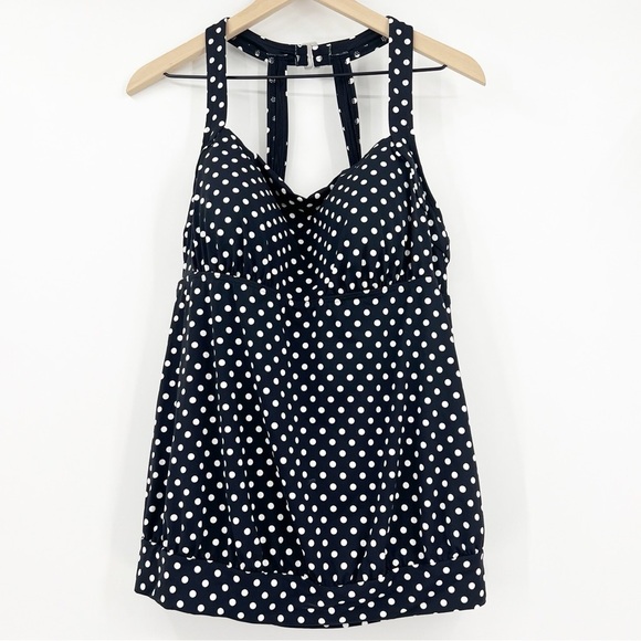 Lands' End Black White Polka Dot Tankini Swim Top Built in Bra Size 16 D Cup - Picture 1 of 6